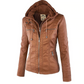 Braune Lederjacke mit Kapuze für Damen