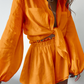 Orange Sommer Set mit Leinenbluse und Leinen Short für Damen