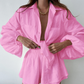Pink Sommer Set mit Leinenbluse und Leinen Short für Damen