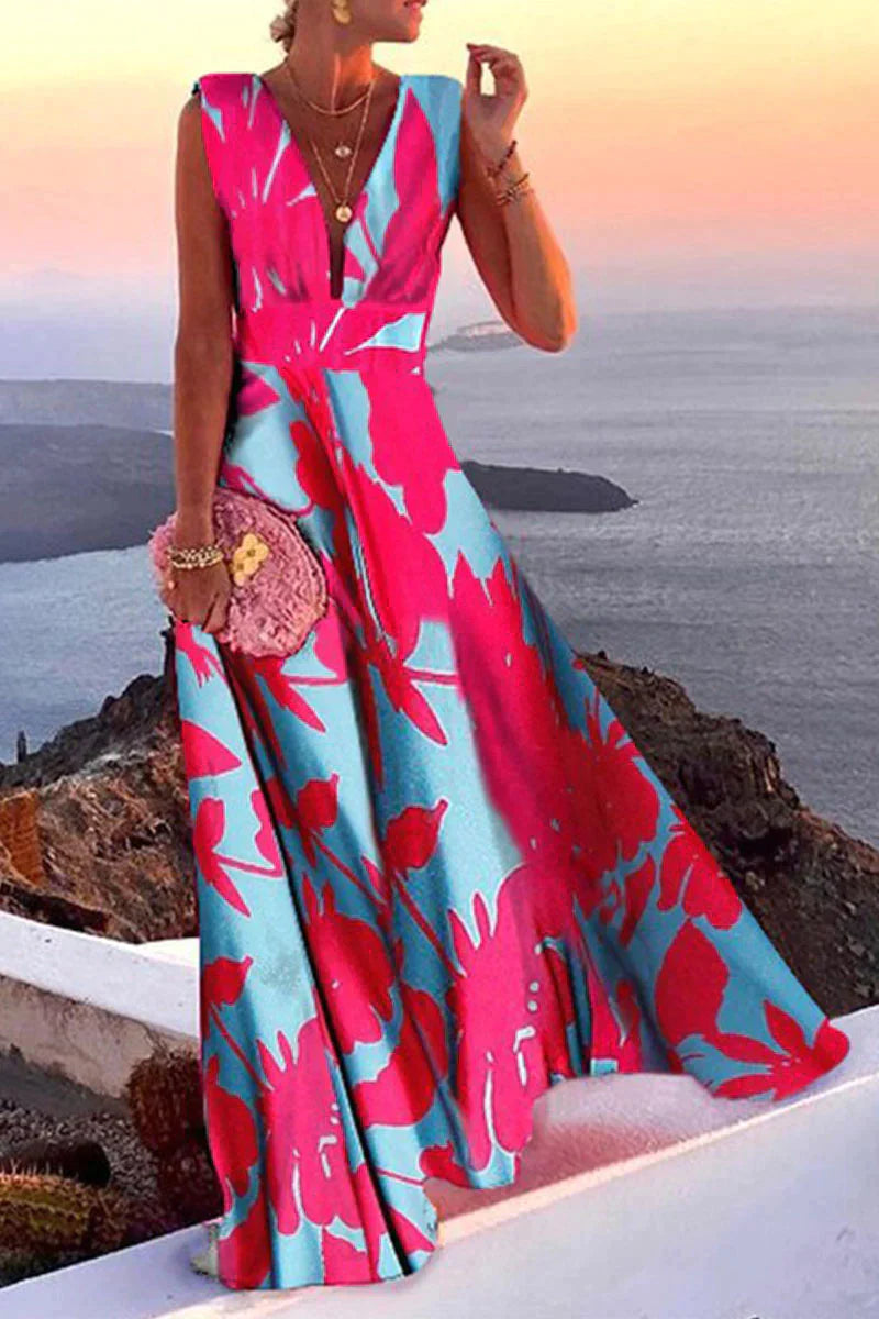 Rosa und blau Sommerkleid für Damen