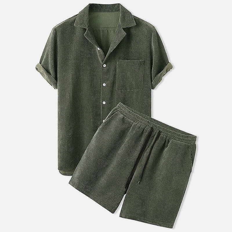 Grün Cord Shorts und Hemd Set für Herren