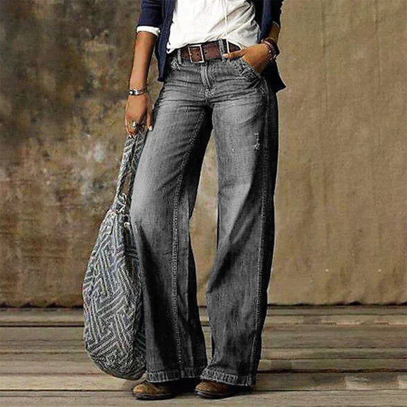 Hellgrau straight Leg Denim Jeans für Damen