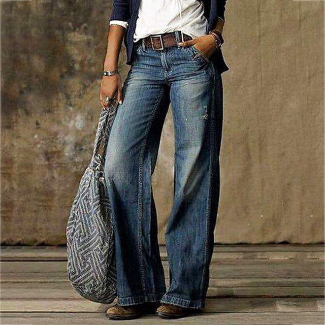 Blau straight Leg Denim Jeans für Damen