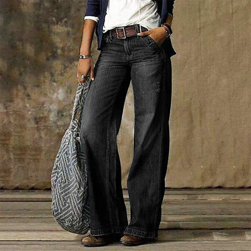 Grau straight Leg Denim Jeans für Damen