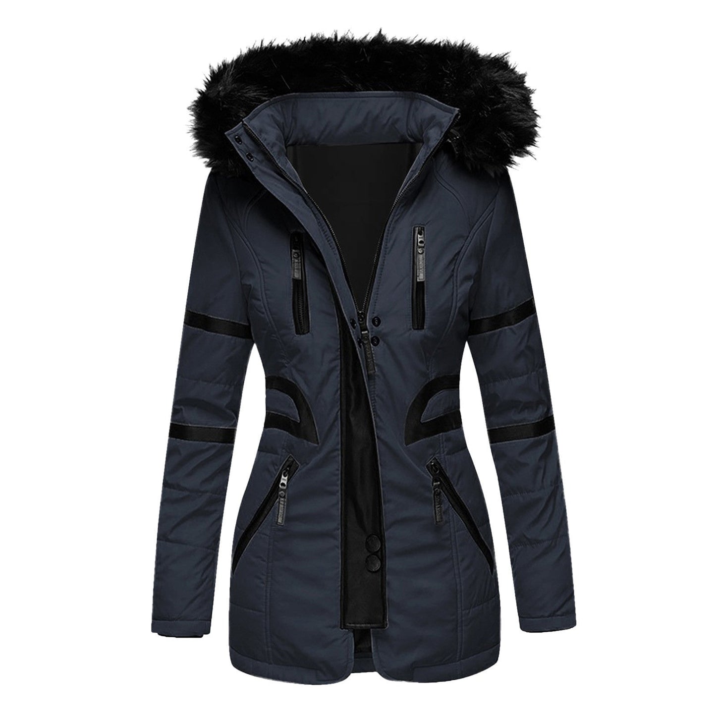 Eleganter damen-wintermantel mit kapuze und wolle