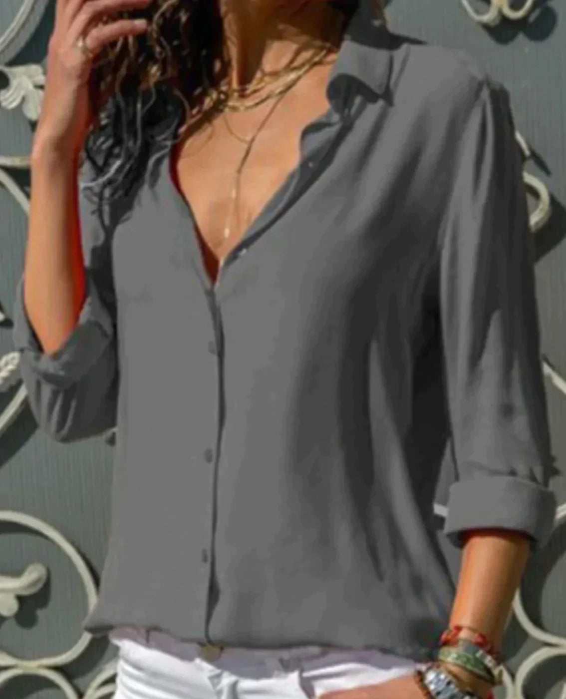 Grau Satinbluse für Damen