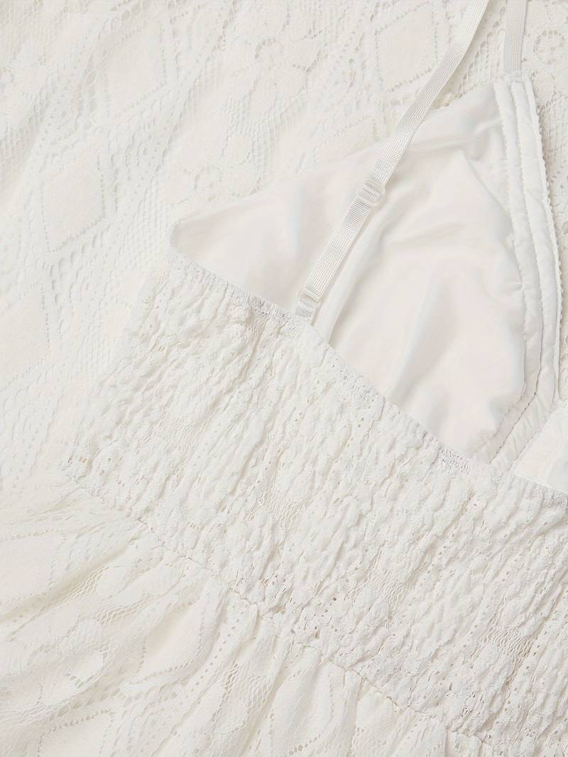 Weiß Kleid mit V-Ausschnitt und Spaghettiträgern ohne Ärmel