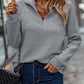 Pullover - Women's Gray Loose Fit Half Pullover mit Reißverschluss-Leyna Moda
