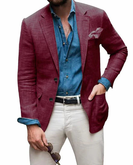 Jon - herren  leinen blazer strand hochzeit casual tailored fit solide farbe einreihig zwei knöpfe