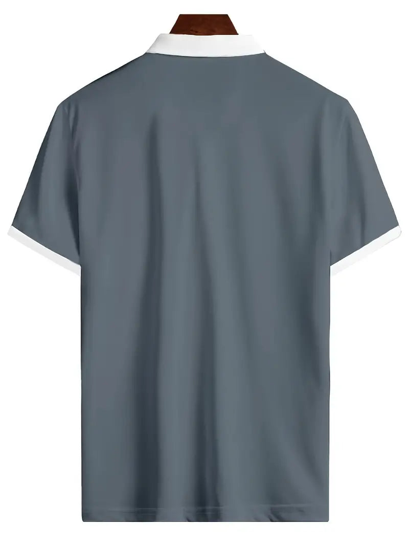 Rückseite Grau Polo Shirt mit halber Reißverschluss und Kragen