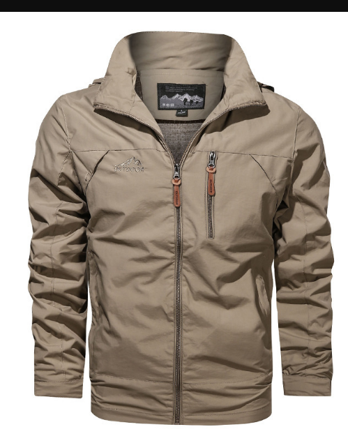 Khaki wasserdichte und winddichte Jacke mit Kapuze für Herren
