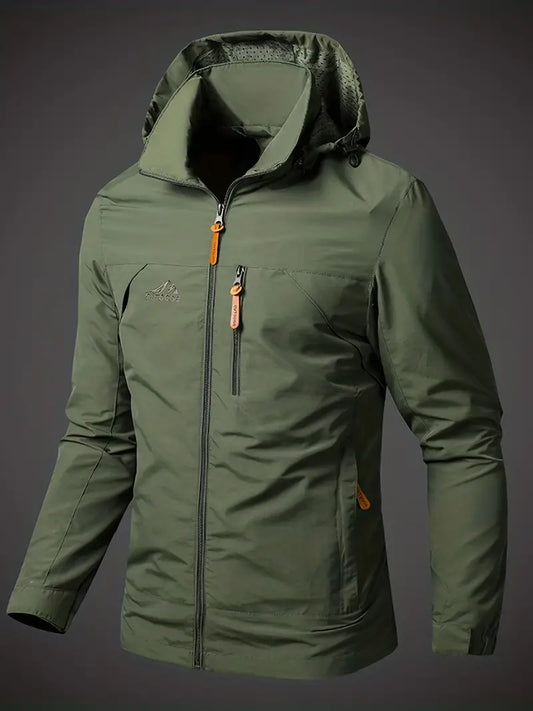 Grüner wasserdichte und winddichte Jacke mit Kapuze für Herren