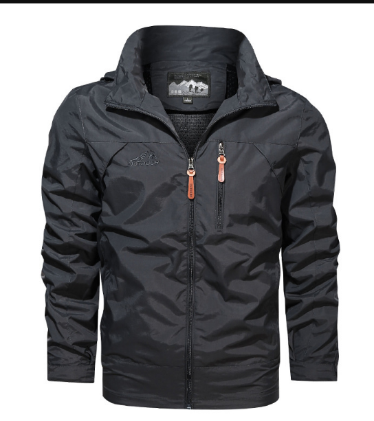 Schwarze wasserdichte und winddichte Jacke mit Kapuze für Herren
