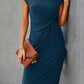 Blau Midi Kleid für Damen mit kurzen Ärmeln