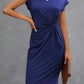 Blau Midi Kleid für Damen mit kurzen Ärmeln