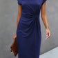 Blau Midi Kleid für Damen mit kurzen Ärmeln