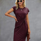 Rot Midi Kleid für Damen mit kurzen Ärmeln