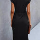 Schwarze Midi Kleid für Damen mit kurzen Ärmeln