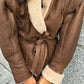 Sophiane - braune lederjacke mit fell und gürtel