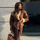 Sophiane - braune lederjacke mit fell und gürtel
