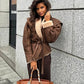 Sophiane - braune lederjacke mit fell und gürtel