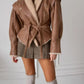 Sophiane - braune lederjacke mit fell und gürtel