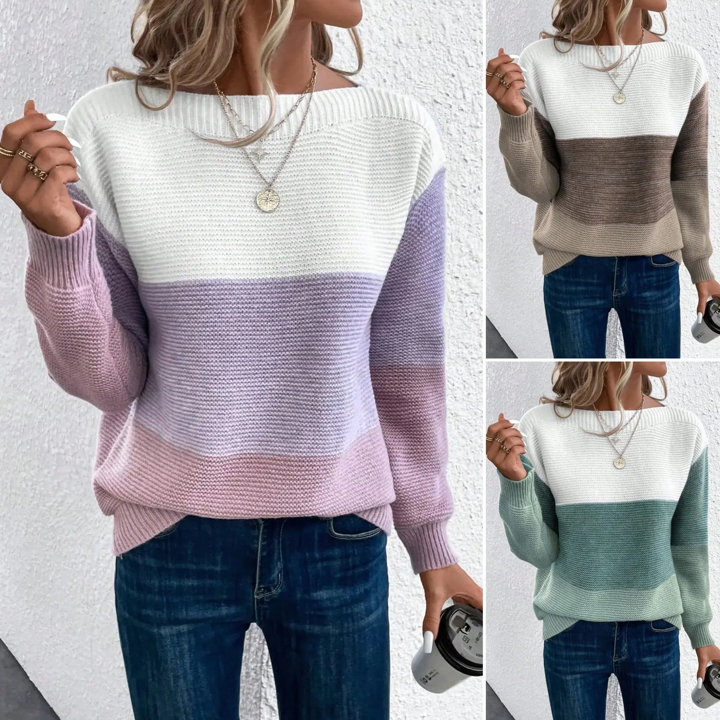 Clara - eleganter dreifarbiger patchwork-pullover