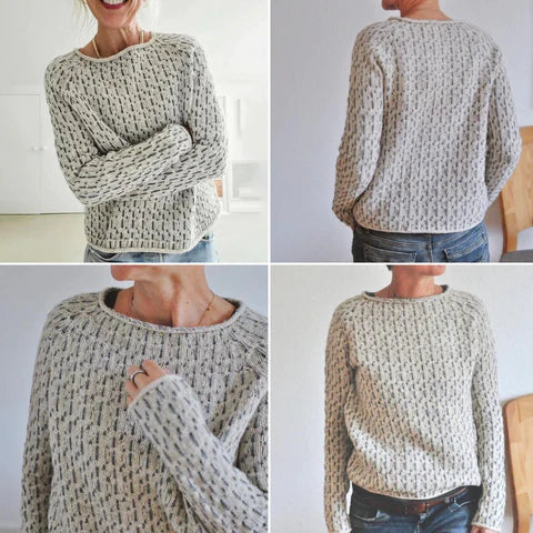 Louisa - schicker grauer pullover mit rundhalsausschnitt