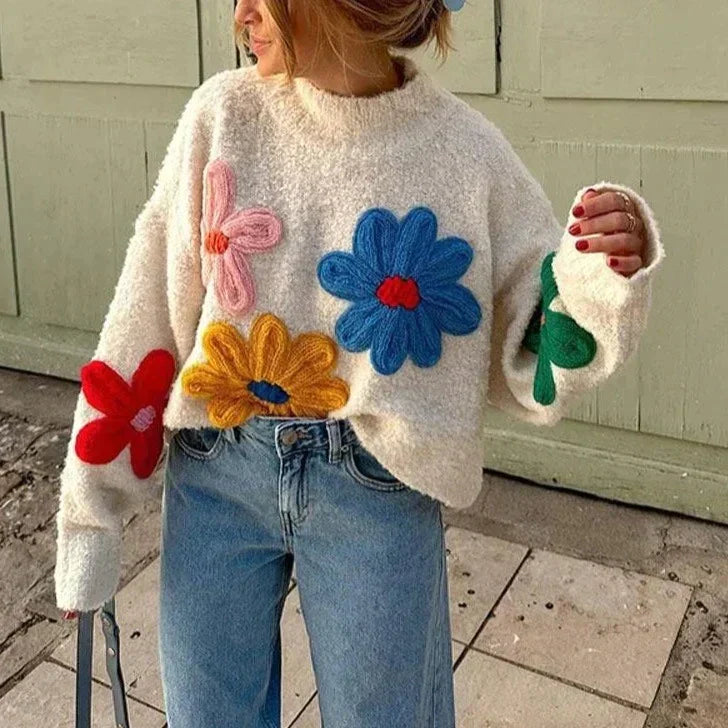 Trudy - dekorativer blumenpullover