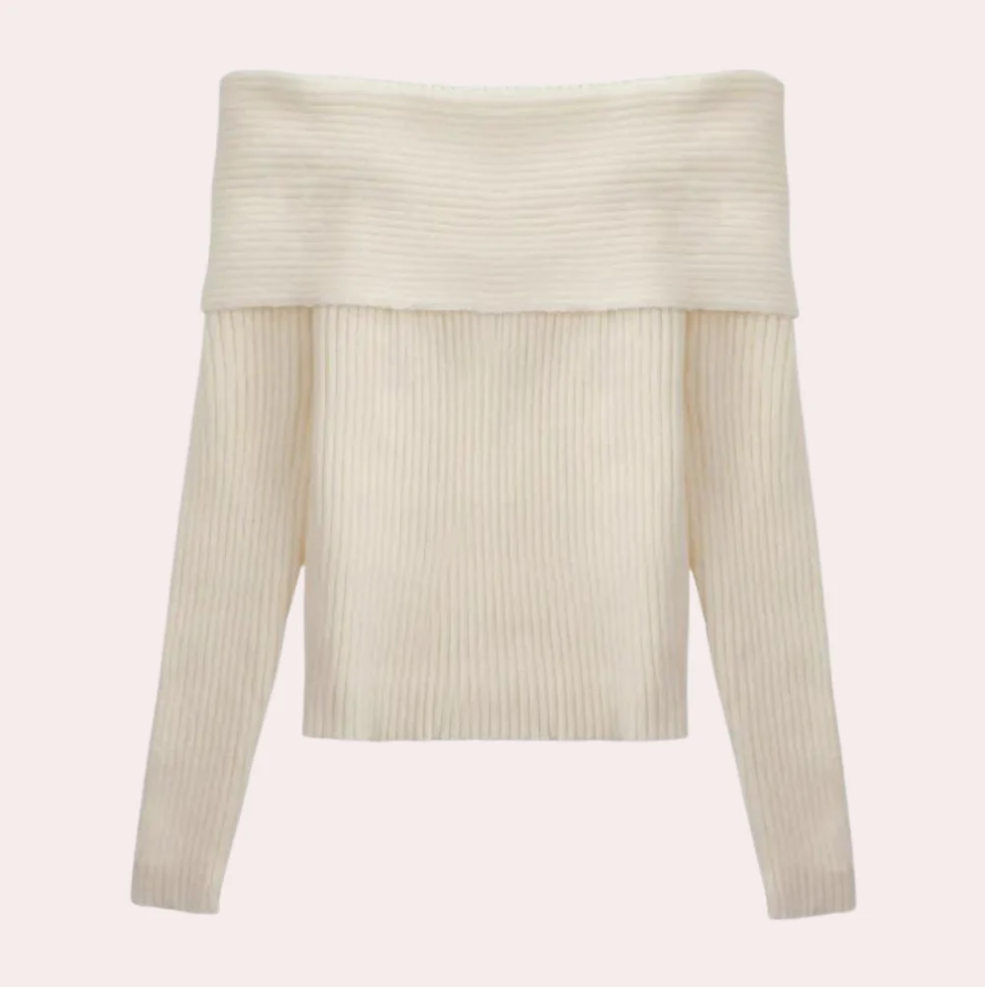 Leorina – stylischer off-shoulder-pullover für damen mit elegantem strickmuster