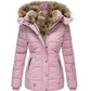 Eleganter damen-wintermantel mit fellkapuze
