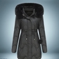 Bunter parka mit pelzkragen