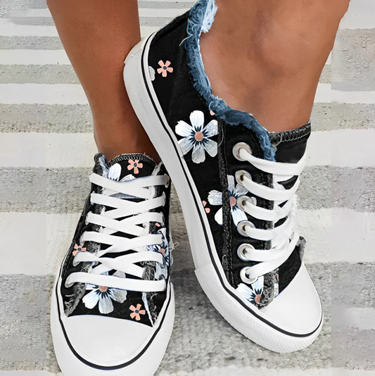Agnes – damen-sneaker aus denim mit blumenmuster