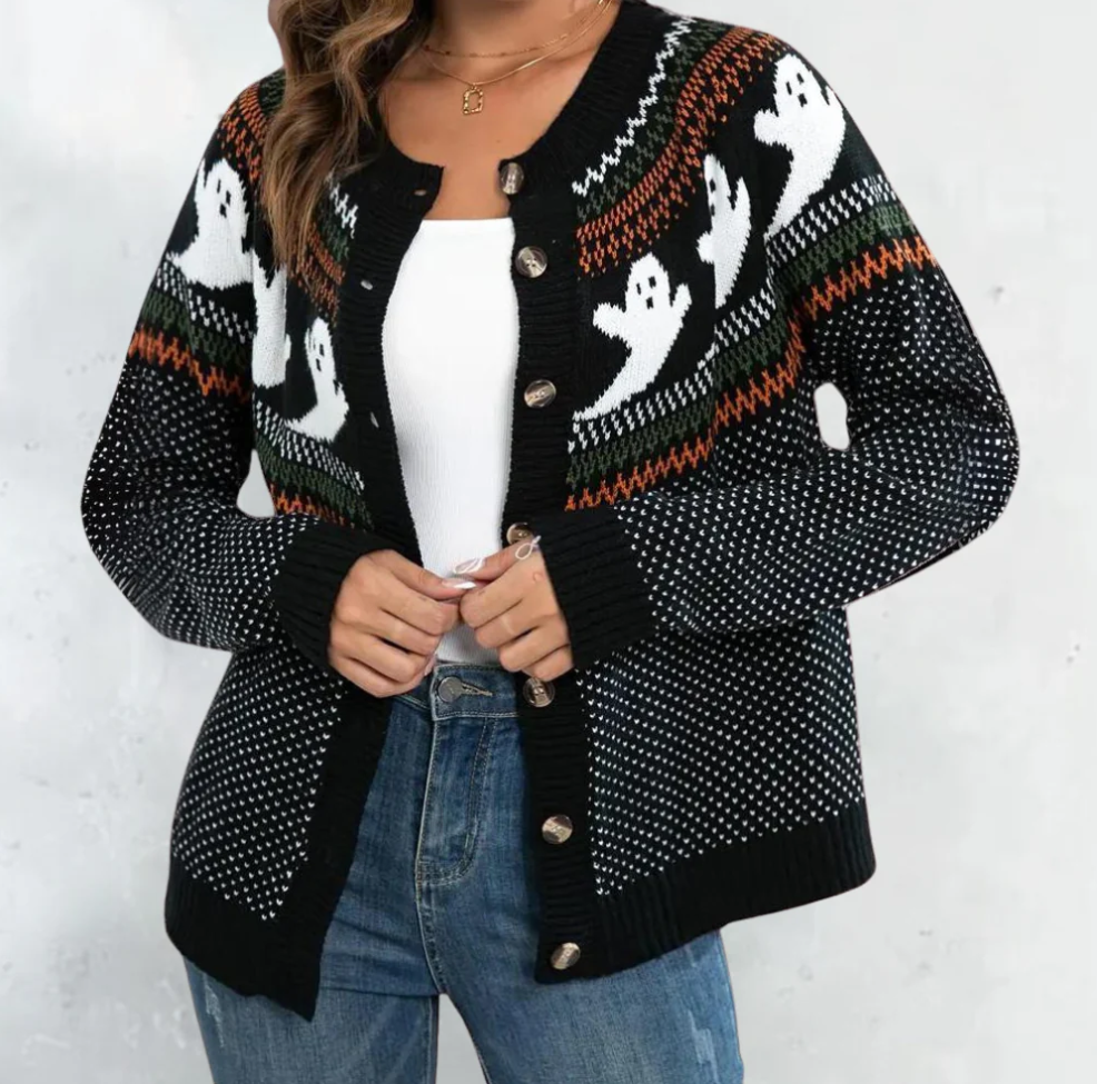 Marika – bezaubernde strickjacke mit geistermotiv