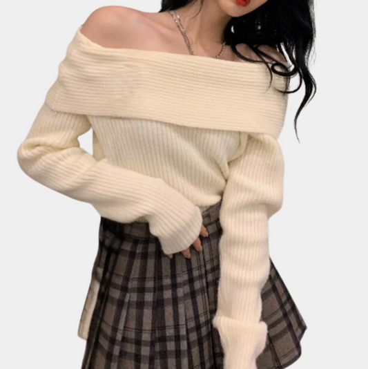 Leorina – stylischer off-shoulder-pullover für damen mit elegantem strickmuster