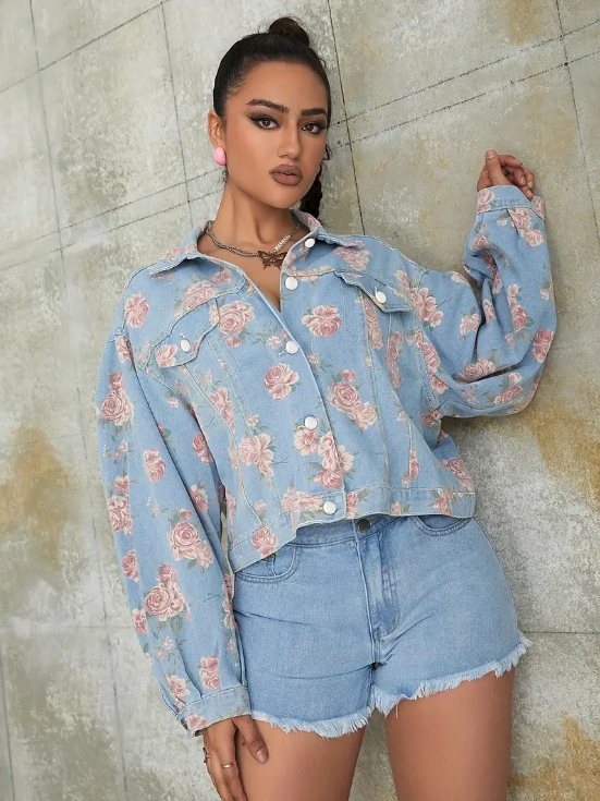 Moxie - jeansjacke mit blumenmuster