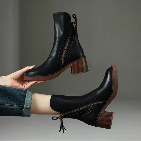Elegante damenstiefelette aus echtem leder mit blockabsatz