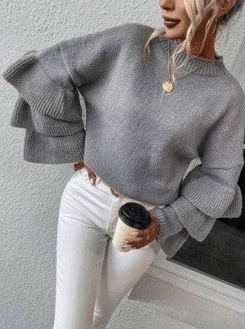 Lauri – stylischer strickpullover mit lagen und glockenärmeln
