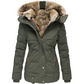 Eleganter damen-wintermantel mit fellkapuze