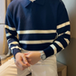 Ezekiel – gestreifter strickpullover mit kragen für herren