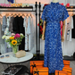 Isabella – blau bedrucktes midikleid mit rundhalsausschnitt