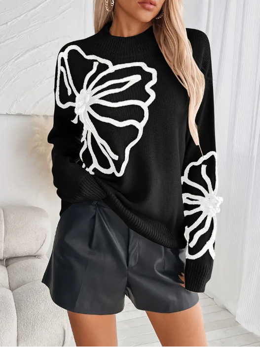 Kelsey – strickpullover mit blumenstickerei