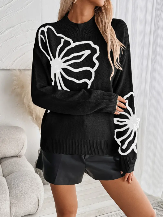 Kelsey – strickpullover mit blumenstickerei