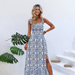 Aria – blaues, ärmelloses maxikleid mit trägern