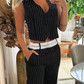 Emily – gestreiftes, geknöpftes westentop und hose im taschendesign, 2-teilig
