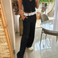 Emily – gestreiftes, geknöpftes westentop und hose im taschendesign, 2-teilig