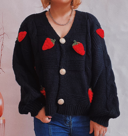 Liora – stylischer erdbeer-cardigan mit offener vorderseite für den frühling