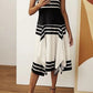 Lily – gestreiftes, schwarzes, apricotfarbenes kleid mit blockausschnitt