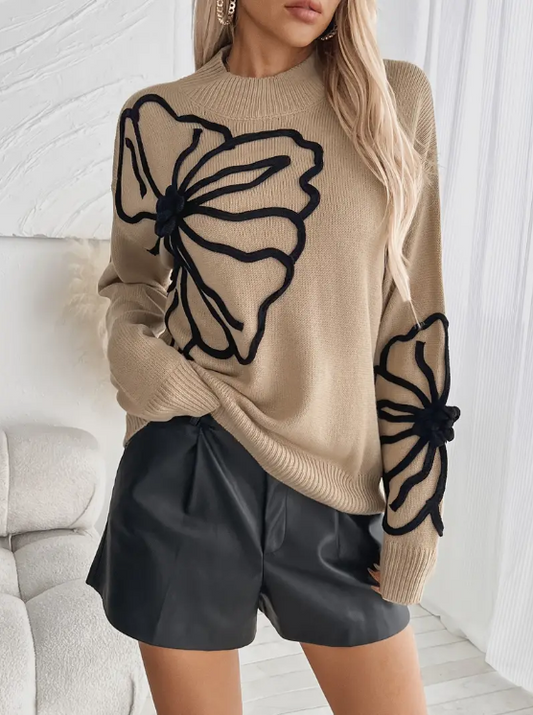 Kelsey – strickpullover mit blumenstickerei