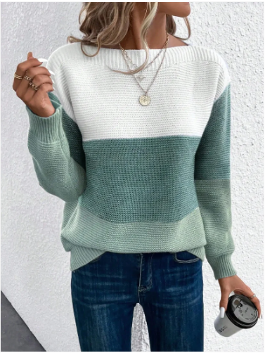 Nalia – eleganter dreifarbiger patchwork-pullover